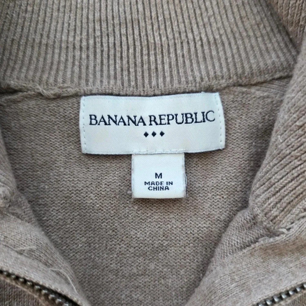 Banana Republic Mens Tan Quarter Zip Cotton Knit Pullover Sweater Medium